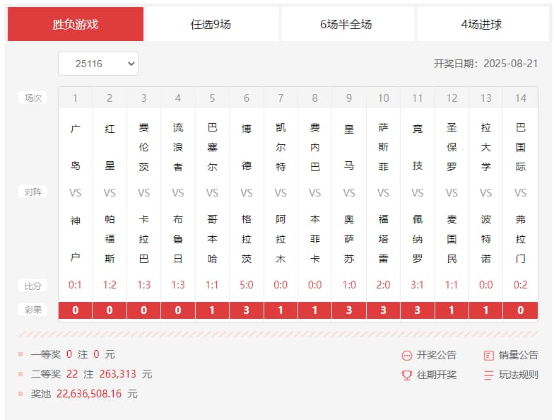 往期开奖（25116期）